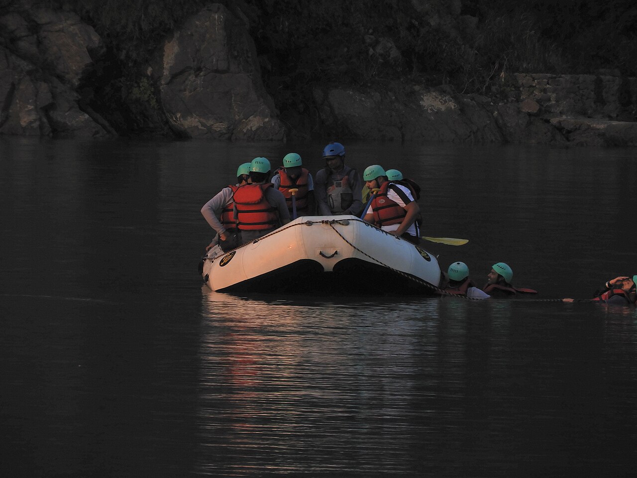 Rafts running a rapid on the Ganga